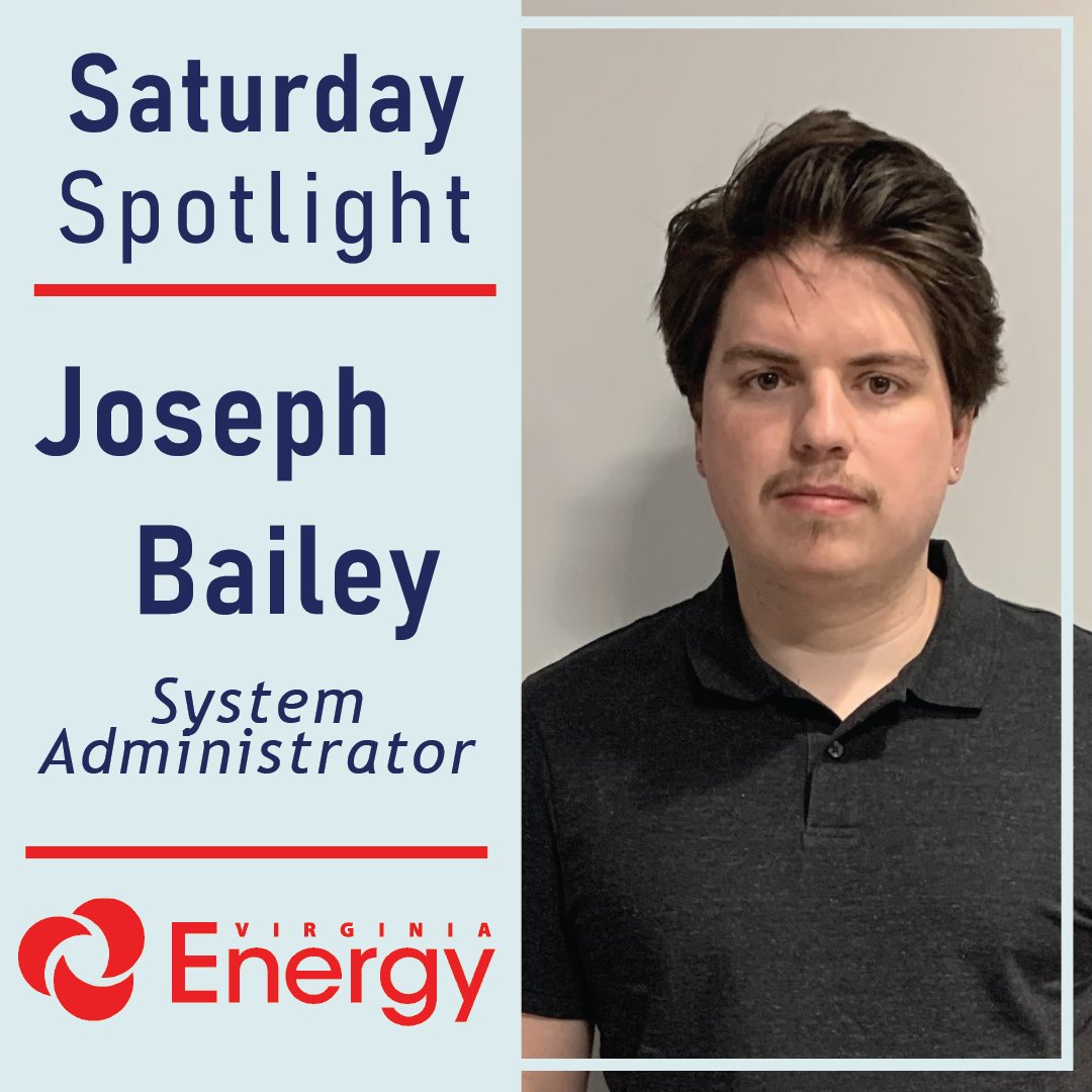 Our #SaturdaySpotlight shines on Joseph Bailey, a Systems Administrator at #VirginiaEnergy.  With a focus on IT support and maintaining computer systems, Joseph ensures smooth operations agency-wide. Outside work, he is a Dungeons and Dragons enthusiast and has 4 dogs and 2 cats.