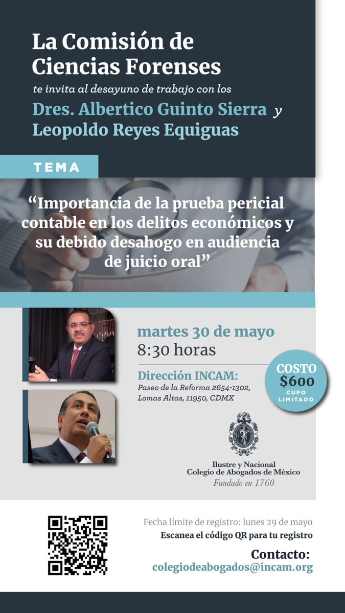 Una de las pruebas más importantes en los delitos financieros, es la pericial contable. ¿Cómo podemos incorporarla a juicio? 
De eso hablaremos el próximo 30 de mayo en el INCAM. 
Los esperamos.