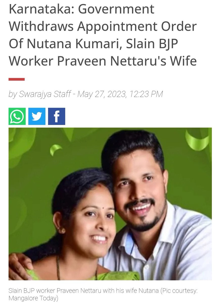 .@CMofKarnataka has decided to reappoint wife of deceased Praveen Nettaru on humanity grounds.

6 Muslim Families are still waiting to get any compensation or govt jobs till date. Waiting for @INCKarnataka to deliver justice.
#Masud #Fazil #IdreesPasha #Shameer #Jaleel #Nausheen