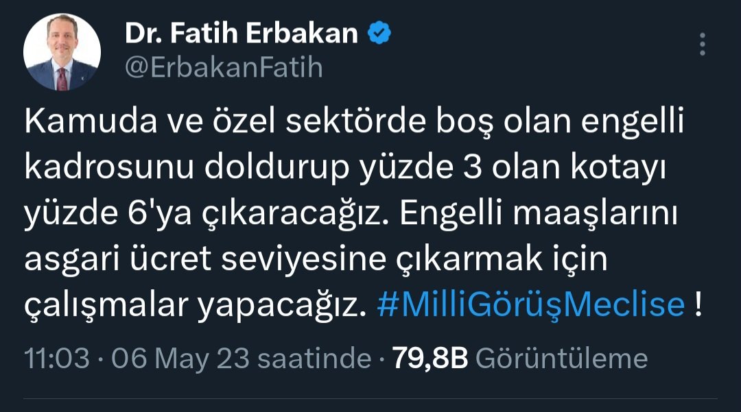 Yunus Gürgen (@yunusg67) on Twitter photo Sayın Cumhurbaşkanım <a href="/RTErdogan/">Recep Tayyip Erdoğan</a> sizi seviyoruz engelli kotasının arttırılmasını istiyoruz lütfen sesimizi duyun <a href="/RTErdogan/">Recep Tayyip Erdoğan</a> <a href="/dbdevletbahceli/">Devlet Bahçeli</a> <a href="/deryayanikashb/">Derya Yanık</a> @DAVUT_KONAKCI <a href="/rprefahpartisi/">Yeniden Refah Partisi</a> <a href="/ErbakanFatih/">Dr. Fatih Erbakan</a>
<a href="/ankarakulisi06/">ANKARA KULİSİ</a>
#yokmuengelliyeatama Sayın Cumhurbaşkanım <a href="/RTErdogan/">Recep Tayyip Erdoğan</a> sizi seviyoruz engelli kotasının arttırılmasını istiyoruz lütfen sesimizi duyun <a href="/RTErdogan/">Recep Tayyip Erdoğan</a> <a href="/dbdevletbahceli/">Devlet Bahçeli</a> <a href="/deryayanikashb/">Derya Yanık</a> @DAVUT_KONAKCI <a href="/rprefahpartisi/">Yeniden Refah Partisi</a> <a href="/ErbakanFatih/">Dr. Fatih Erbakan</a>
<a href="/ankarakulisi06/">ANKARA KULİSİ</a>
#yokmuengelliyeatama