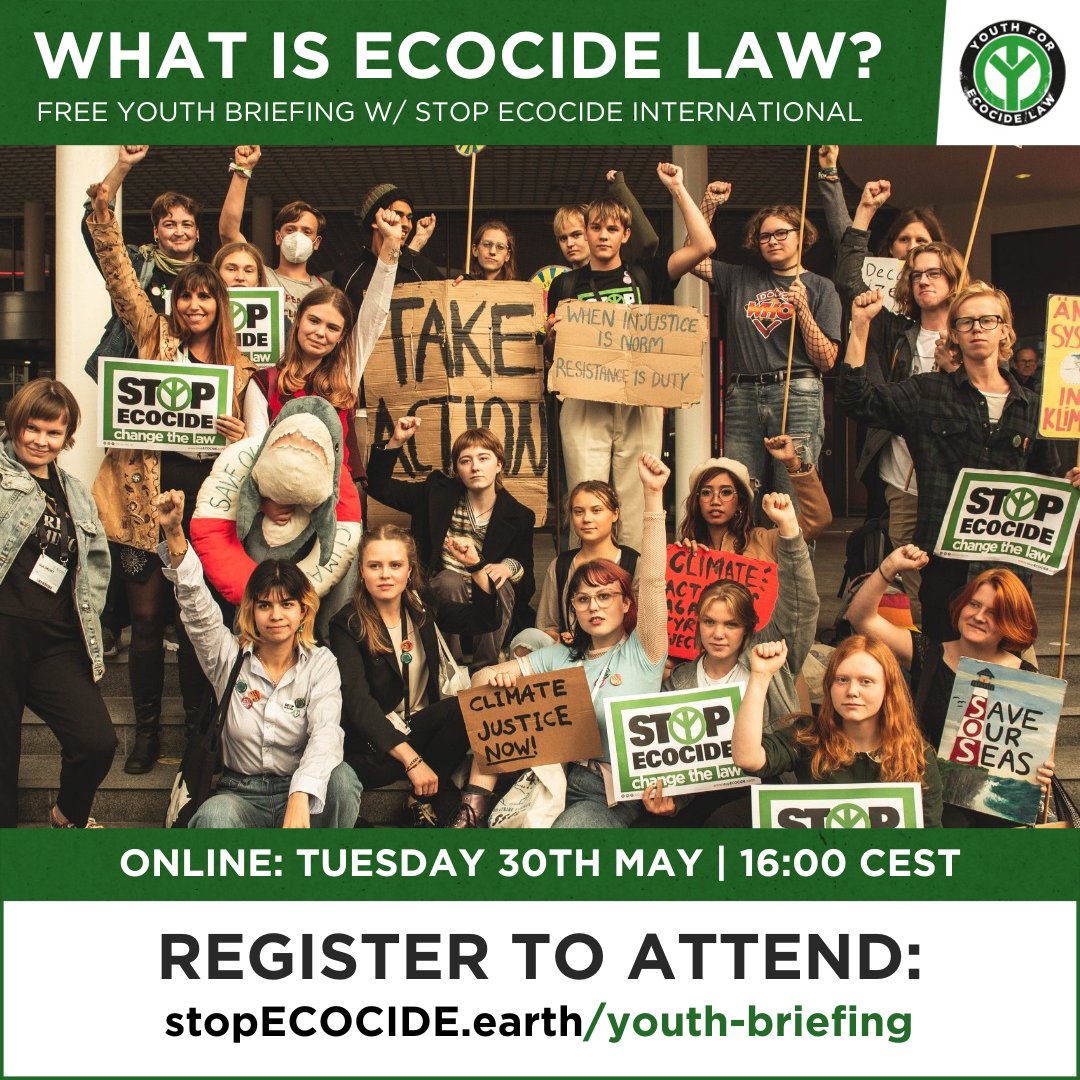 Are you a young person that wants to take meaningful action on #climatebreakdown + the unrelenting destruction of #nature?

Join <a href="/EcocideLawYouth/">Youth For Ecocide Law</a> + <a href="/Jojo_Mehta/">Jojo Mehta</a> for a FREE virtual #EcocideLaw briefing: 

us02web.zoom.us/meeting/regist…

#StopEcocide #FridaysForFuture #Youth #ClimateStrike
