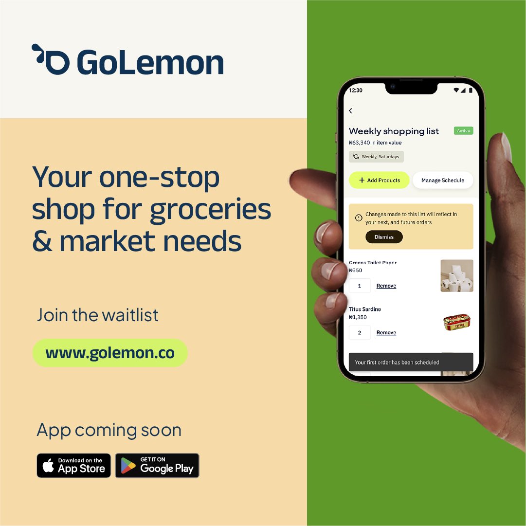 golemonhq's tweet photo. Hiii 👋🏾 ☺️

It’s been a few months in the works, and we’re excited to finally introduce you to GoLemon — your one-stop shop for groceries and market needs.

Join our waitlist to be the first to know when the app goes live!
→ https://t.co/E1nvFtkX2o

💚✨ https://t.co/h9KBnGQry0