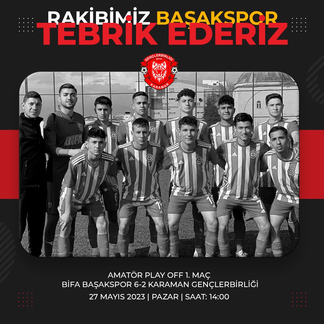 RAKİBİMİZ BAŞAKSPOR'U TEBRİK EDERİZ!

Amatör Play-Off 1. Maç Günü
Bifa Başakspor 6-2 Karaman Gençlerbirliği

@bifabasakspor