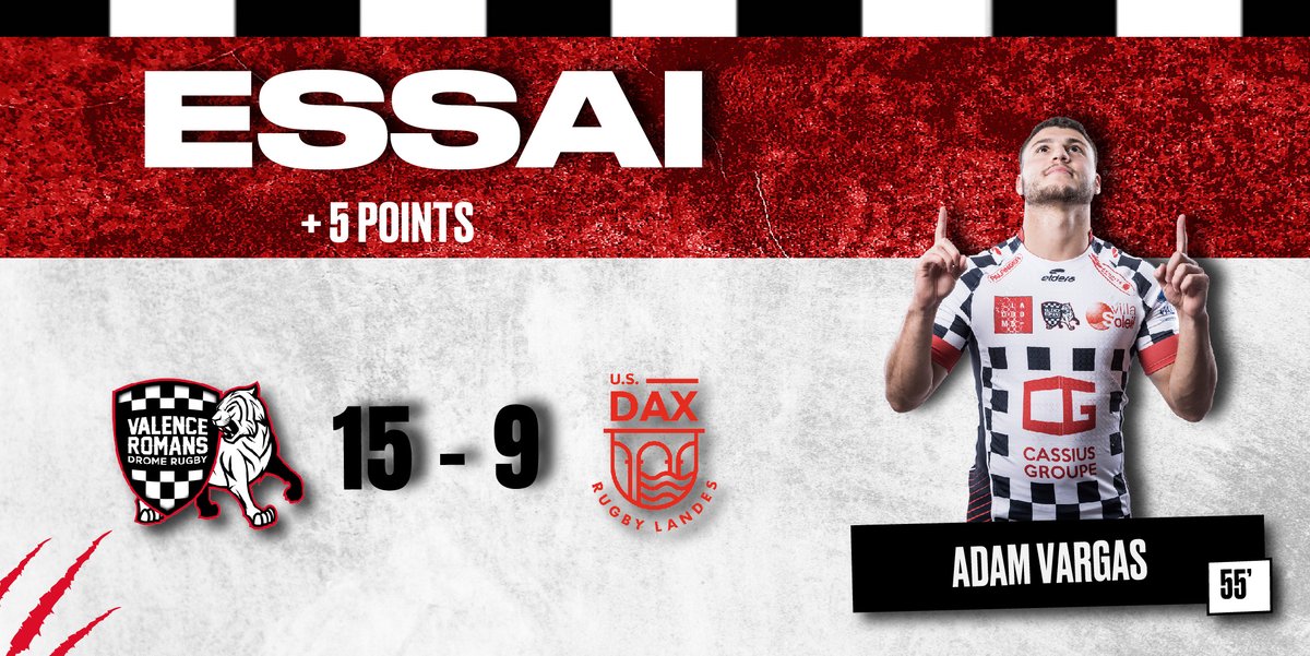 VRDRrugby's tweet photo. 🏉 55’ | 𝙴𝚂𝚂𝙰𝙸 ESSSSSSSAI DAMMMMMMMMIERS ! MERCI LA GOOOOBE ! Adam VARGAS inscrit cet essai Damiers, magnifiquement servi par Quentin GOBET !! Lucas MÉRET à la transformation ! La pression monte...
🏁 𝚅𝚁𝙳𝚁 15 - 9 🔴 𝙳𝙰𝚇 https://t.co/L2yjQC8526