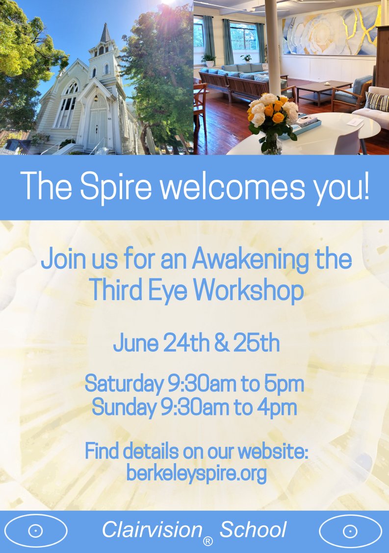clairvision's tweet photo. The Spire, the Clairvision School's urban center in Berkeley, CA is hosting an Awakening the Third Eye workshop in a few weeks, June 24th and 25th! Check out the website for details or to register!  https://t.co/WEqcPzWZ80 
#clairvision #meditation #berkeley https://t.co/BXnce8qYBh