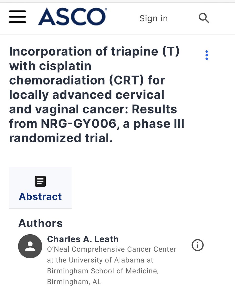 🗣#ASCO2023  Phase III trial (NRG GY006) randomized #cervixcancer👩‍👩‍👧‍👦to CRT(224)vs CRT(224)+T(triapine) 
📌448 👥IB2- IVA/IMRT 78%/HDR98%
CRT 45Gy+CDDP
👉NO sig # G3-5 tox 
👉Median PFS&OS not reached yet (FU28 mo)
👉HR for death: 1.018 (95% CI 0.6-1.6)
🔚Adittion Triapine NO ⬆️ OS