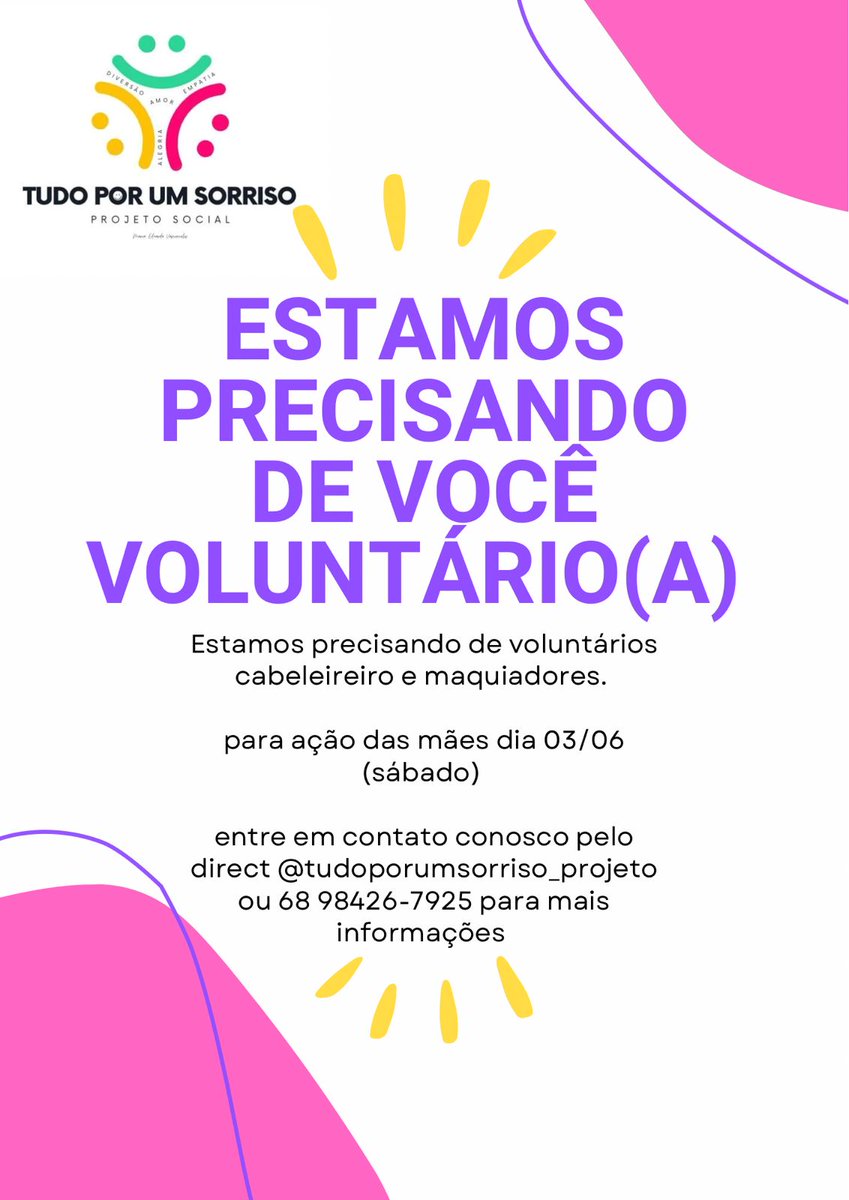 TP1S_acre's tweet photo. 🔃RT DO BEM 
♡♡♡♡♡

Estamos precisando de voluntários,que se dispõe para maquiagem e cabeleleiro,caso se interesse em se voluntariar é só entrar em contato conosco!💫 https://t.co/HyGz7Iincy