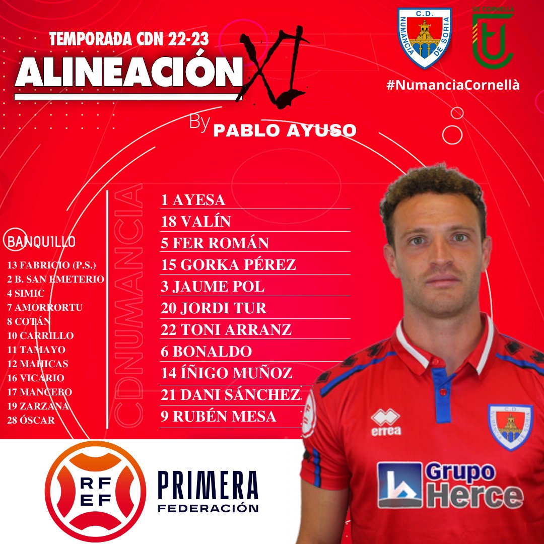 CD Numancia on Twitter: "ONCE INICIAL 📓 Nuestros 1️⃣1️⃣ guerreros para la batalla de hoy. #LlenemosLosPajaritos #NosVestimosDeRojo #NumanciaCornellà https://t.co/jYknZEInKv" / Twitter