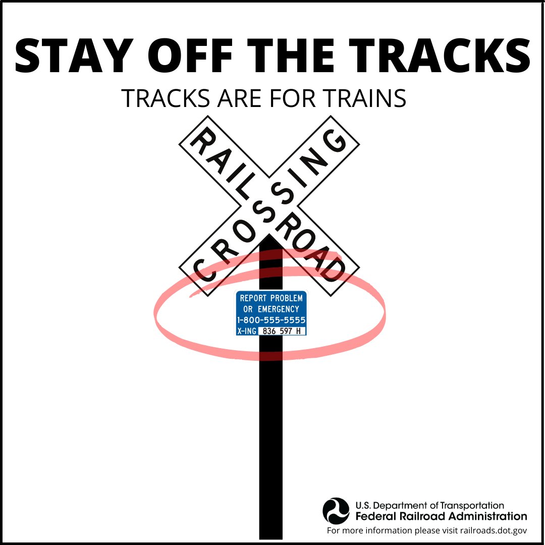 For reporting safety problems and emergency situations at crossings, look for the blue and white Emergency Notification System (ENS) sign and call the phone number listed.