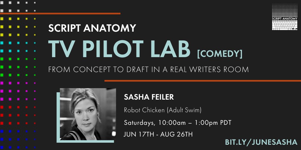 tbhattacharya's tweet image. Want to get a great comedy pilot written, #writers? The wonderful, @ShutUpILoveIt1 is teaching @ScriptAnatomy's TV COMEDY PILOT LAB! Develop your script from Concept -&amp;gt; Development, Outline &amp;amp; Draft w/signature tools &amp;amp; notes from your instructor &amp;amp; peers! BIT.LY/JUNESASHA