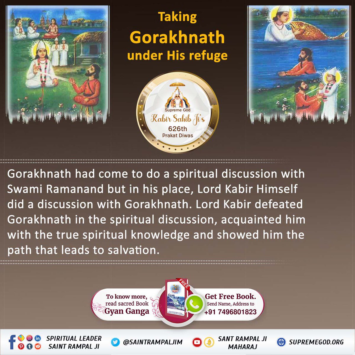 #Unbelievable_Miracles_Of_God
Once when Gorakhnath ji was having a seminar with Kabir Parmeshwar ji, Gorakhnath ji planted a 5-6 feet trishul in the ground in front of Kabir ji and sat on it and said that if you want to talk, come and sit with me.
God Kabir Prakat Diwas