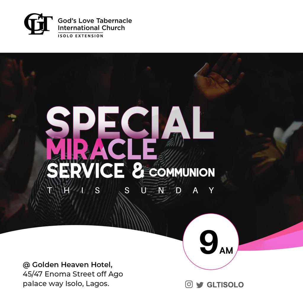 gltisolo's tweet image. It’s tomorrow💃

We will be glad to have you join us for our Special Miracle Service and Communion. 
We will be experiencing God on a newer and deeper level.
Please accept our Special invitation for a Supernatural Encounter that awaits you.
#gltisolo #gltnation #gltchurch