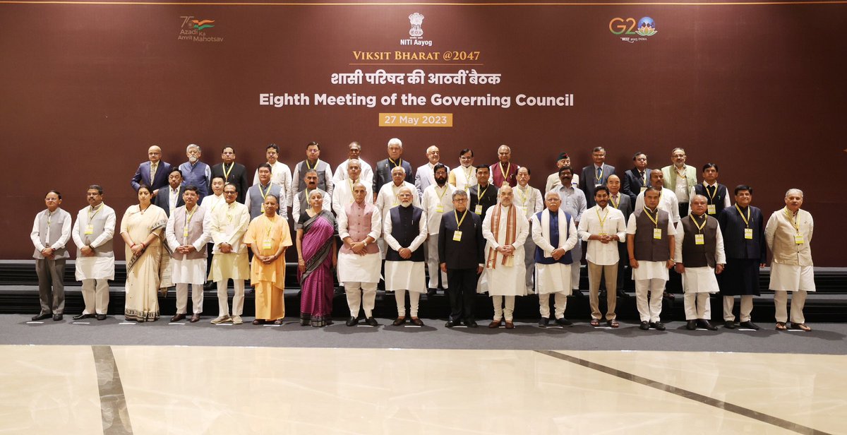 Chaired the 8th Governing Council Meeting of <a href="/NITIAayog/">NITI Aayog</a>. Discussed various aspects of how we can collectively realise the dream of a Viksit Bharat. Also discussed numerous initiatives which will boost growth and ‘Ease of Living.’ pib.gov.in/PressReleseDet…