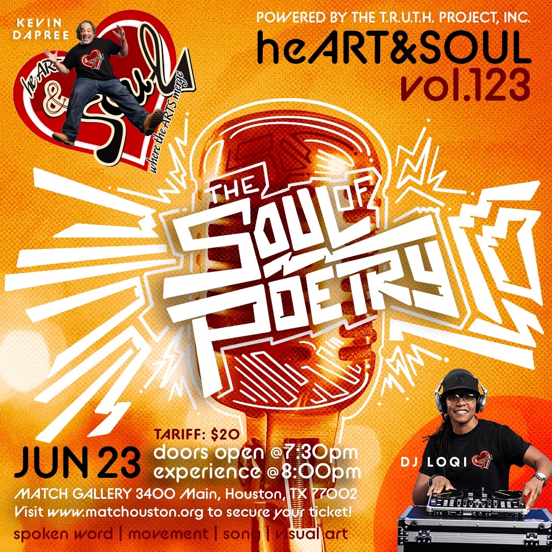 On June 23rd get ready for another installment of heART&SOUL Vol. 123: The Soul of Poetry. Click #linkinbio to secure your ticket today. 

#affirmations #blackcreatives  #soulofpoetry #openmic #lgbtqia  #poetry #spokenword #thingstodoinhouston #houstonnightlife #houstonhotspots
