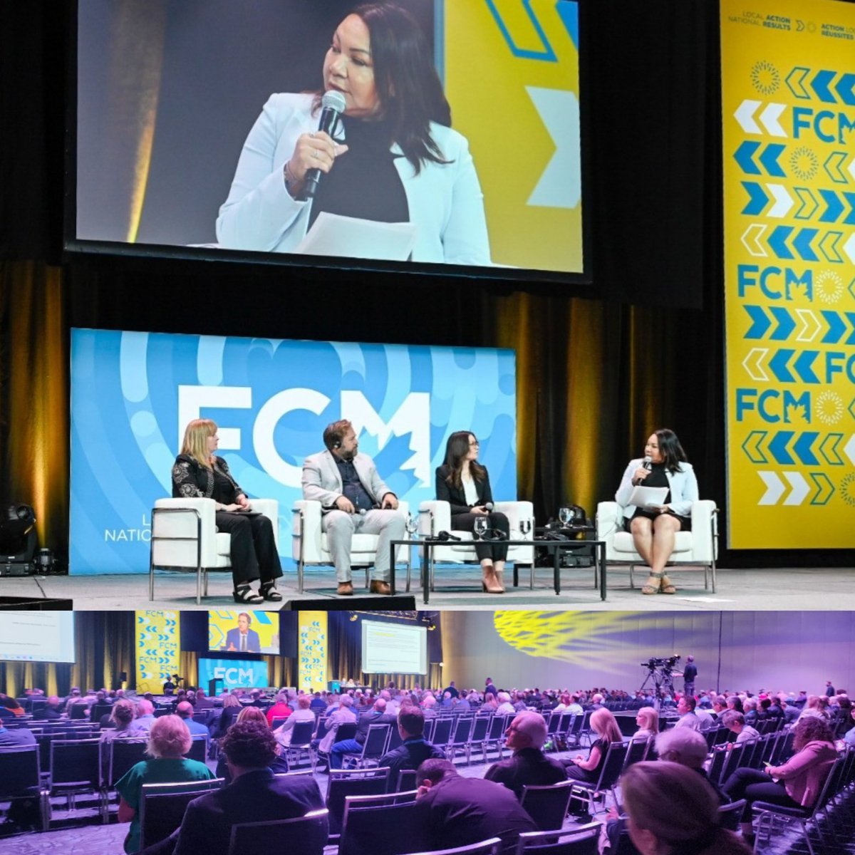 A pleasure to moderate a <a href="/FCM_online/">Federation of Canadian Municipalities</a> <a href="/CanadaTelecoms/">Canadian Telecommunications Association</a> plenary w/ <a href="/MeredithSWatson/">Meredith Staveley-Watson</a>, Jacques Demers n Dawn Peters on how each drive change inc with their Indigenous neighbours. I hope their calls to actions will be implemented by all the delegates to create a better world for all.