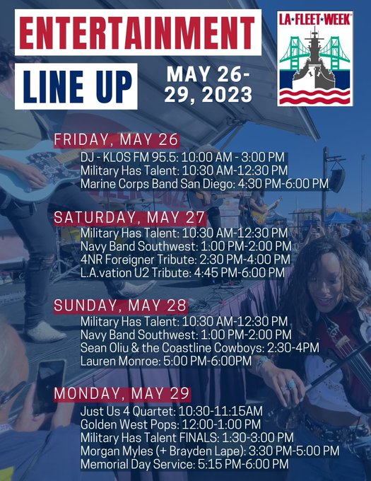 LACityView35's tweet image. Check out #LAFleetWeek2023&apos;s amazing lineup! 

Follow @LAFleetWeek for details. lafleetweek.com