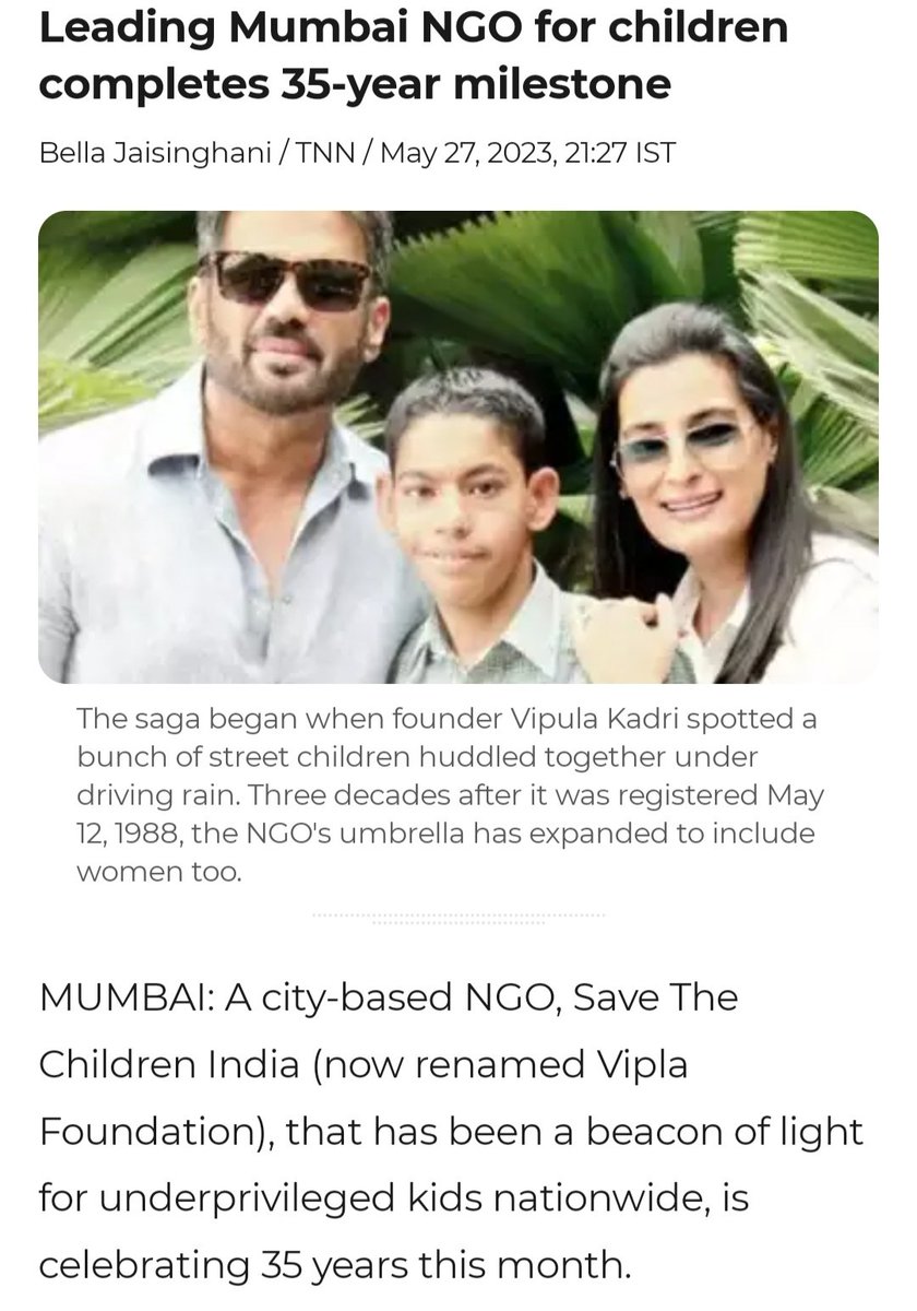 Insta story of @SunielVShetty sir
@Viplafoundation #ViplaFoundation 
#Manashetty ma'am 

Article link: bitly.ws/FKCn