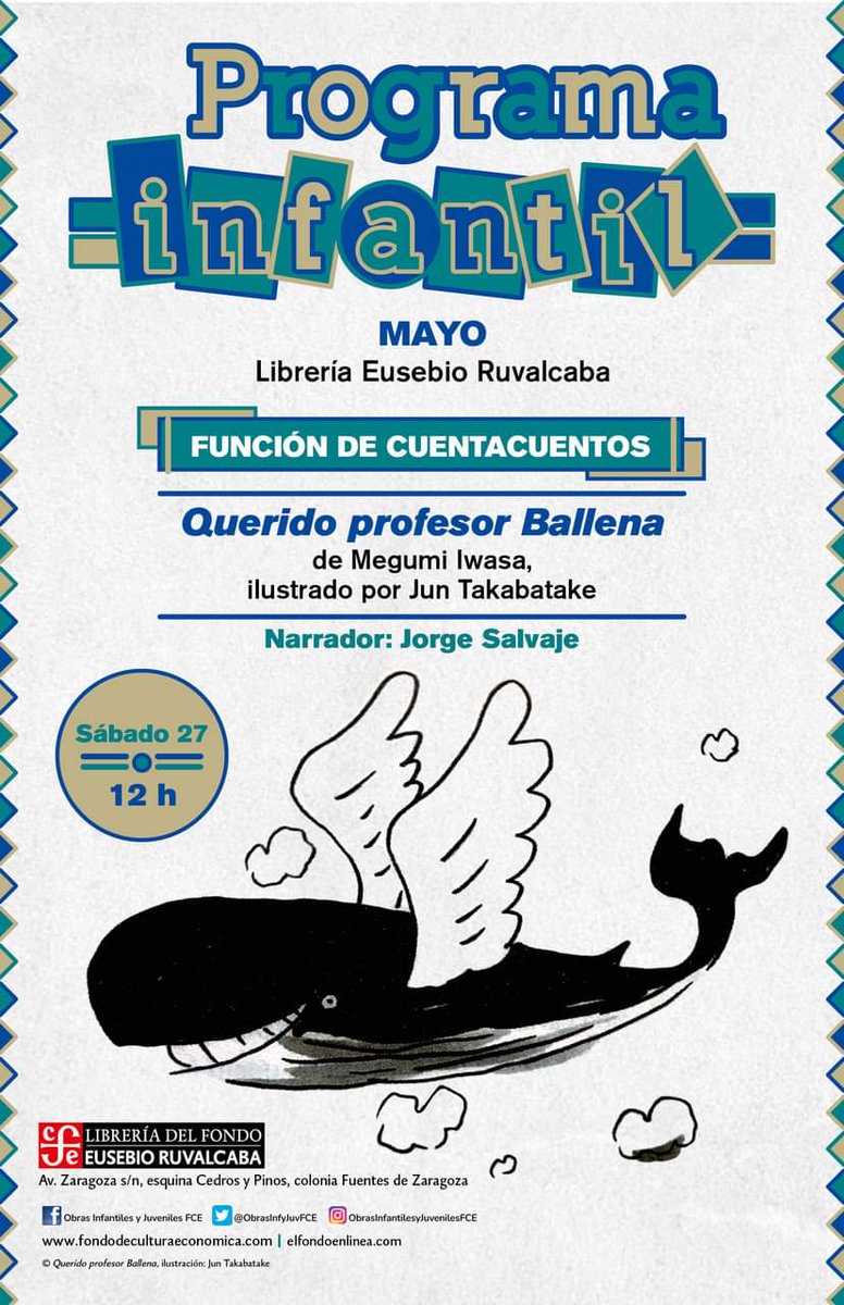 FCEMexico's tweet image. Nos vemos en unos minutos más en la #LibreríaEusebioRuvalcaba para la función de #cuentacuentos &quot;Querido profesor Ballena&quot; de la mano del narrador #JorgeSalvaje. ¡No se lo pierdan!

@ObrasInfyJuvFCE @LibreriasEducal #RepúblicaDeLectores #LeerTransforma