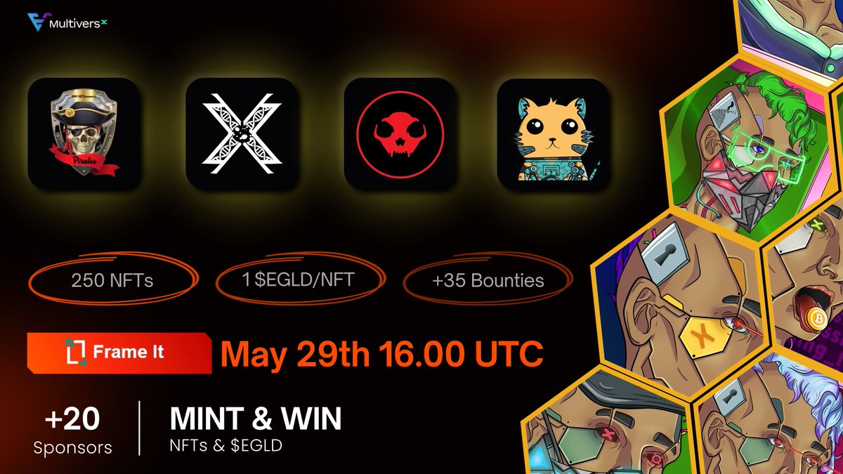 😍Hey, #MultiversXNFTs fam! Today we close the list of our sponsors with 4 other projects! With them we reach a total of 22 sponsors who have raffled off more than 35 bounties on our #EVCyborgs NFTs!

🏆<a href="/CryptoExpertNf1/">MemesMVX</a> 
🏆@ProjectX_off 
🏆<a href="/katz_hood/">Katz Hood</a> 
🏆<a href="/MetaMeowX/">MetaMeow</a> 

🙏 We would