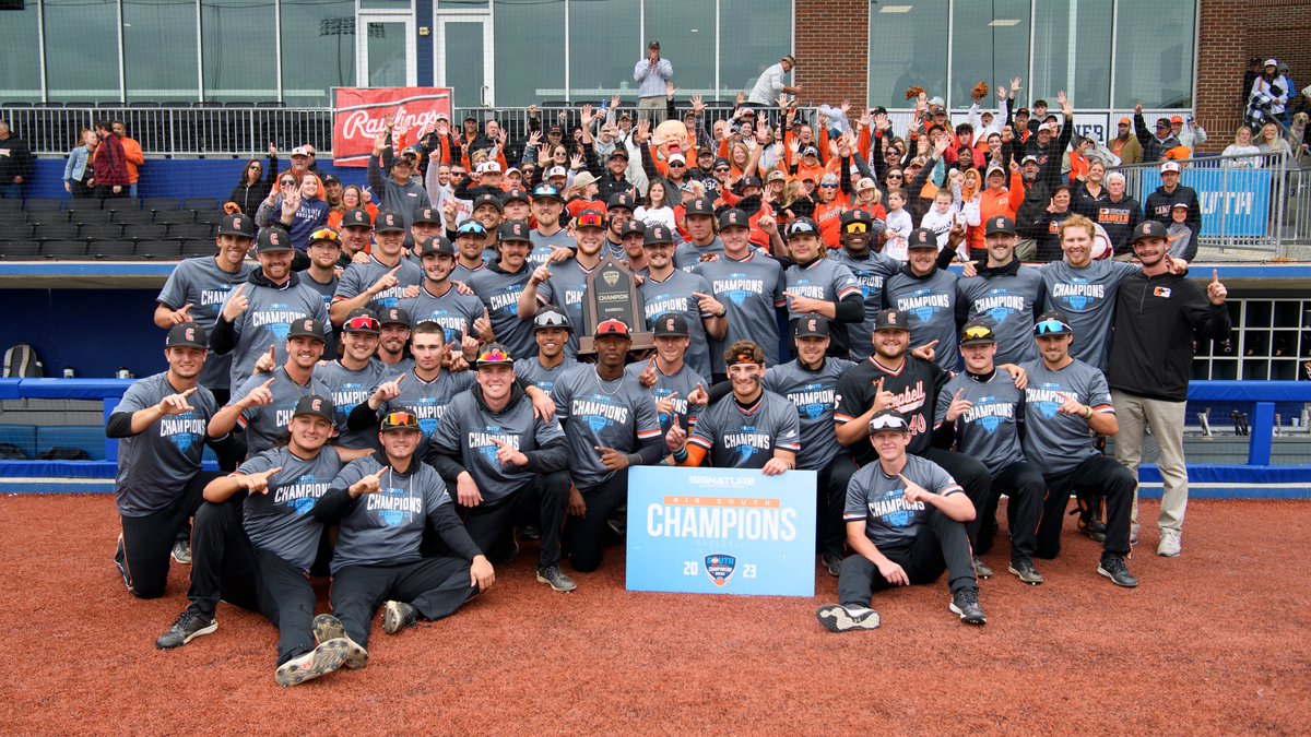 NCAABaseball's tweet photo. The Camels are BACK-TO-BACK @BigSouthSports CHAMPIONS and have punched their ticket to the #RoadToOmaha!

#NCAABaseball x 📸 @GoCamelsBSB 
https://t.co/n5gcTTTRd6