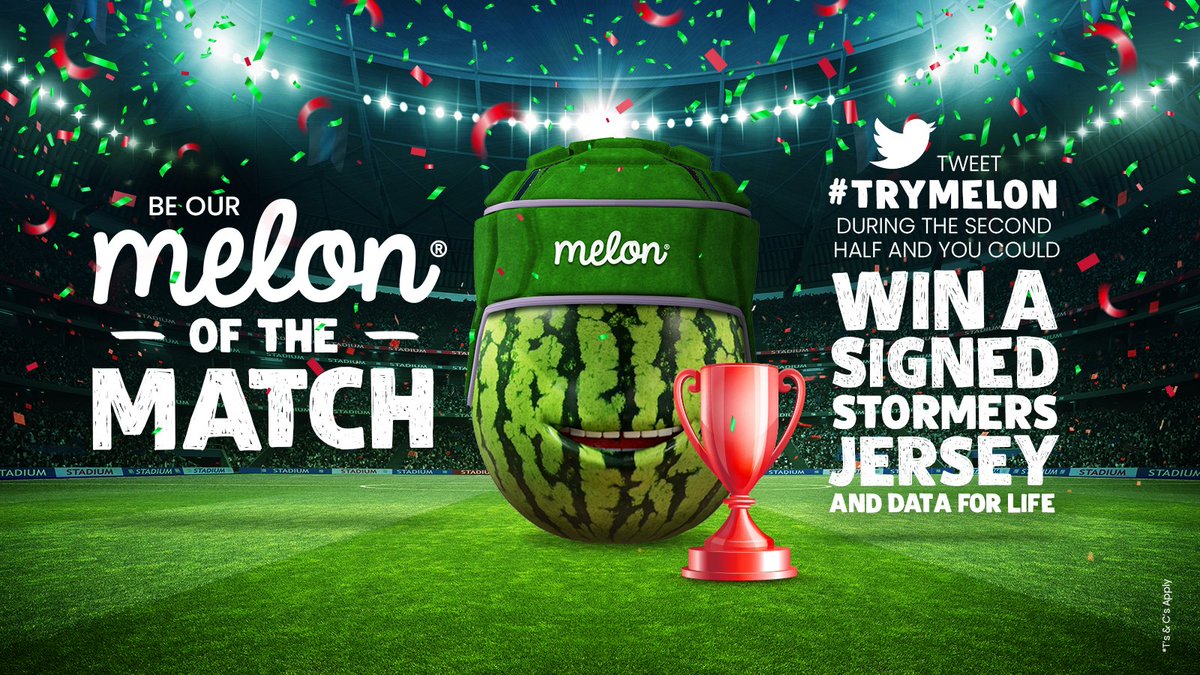 melonmobileza's tweet photo. There’s still time to be our Melon of the match🏆Tweet #TryMelon whenever a try is scored in the second half and you could win Data for Life or a signed Stormers jersey. Game on. 🍉🏉 https://t.co/6mYiSdX0eh