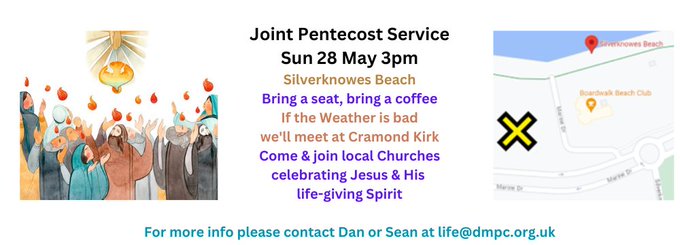 cramondkirk1's tweet photo. Tomorrow (Sun 28th May at 3pm) please come along to a joint #Pentecost Service - local churches all celebrating together @BoardwalkBeach on #Silverknowes Prom https://t.co/Pi9ta5FlJ4