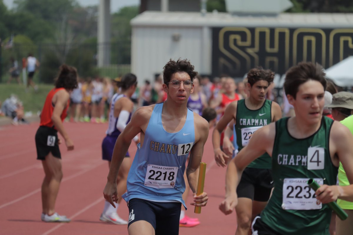 4A Boys 4x800m Relay: Eliott Stephenson, Eli Uhner, Tyler Rowden and Josept Lazzo-Barahona of Chanute finish 5th with a time of 8:21.87
