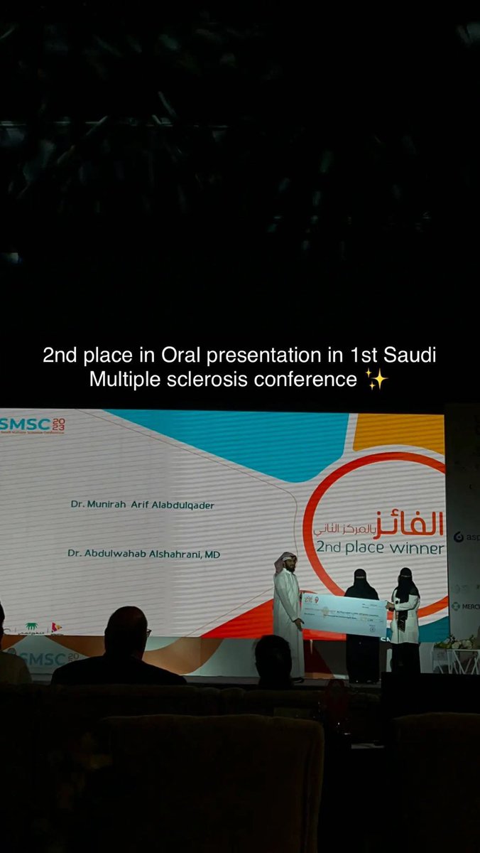 _Emm9's tweet photo. تشرفت بالمشاركة في المؤتمر السعودي الأول للتصلب العصبي المتعدد، ويسعدني فوز بحثنا بالمركز الثاني في منافسة الملصقات البحثية  🙏🏼❤️❤️ شكرًا لكل القائمين والمنظمين لهذا المؤتمر الرائع✨✨ @SMSCsa https://t.co/pA8hg0GVEL