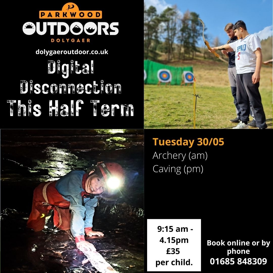 Join Parkwood Outdoors Dolygaer this Tuesday with the specially planned Digital Disconnection program this half term for a session of Archery in the morning and Caving in the afternoon for just £35 per child with the direct link below

⭐️Tuesday 30th May:
fareharbor.com/parkwoodoutdoo…