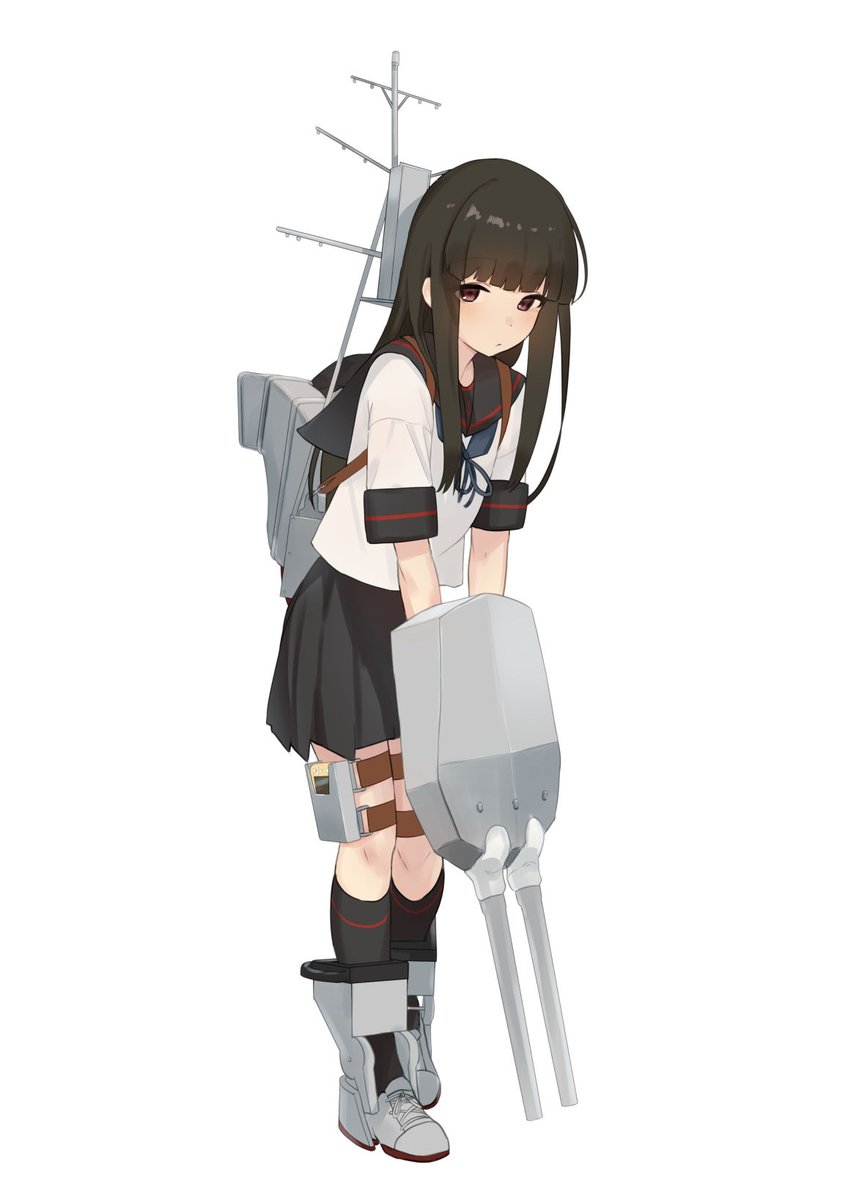 hatsuyuki (kancolle) 1girl solo long hair black hair school uniform skirt serafuku  illustration images