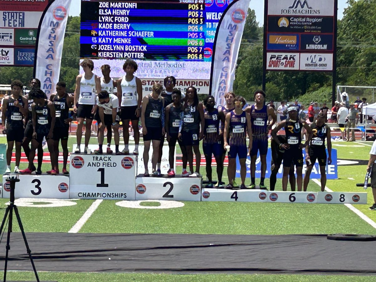 NEW SCHOOL RECORD, 2nd place and ALL STATE!!!!! Congrats to Tay, Chance, Bryce and Luke on their silver medal in the 4x200m relay. Great great season fellas.
