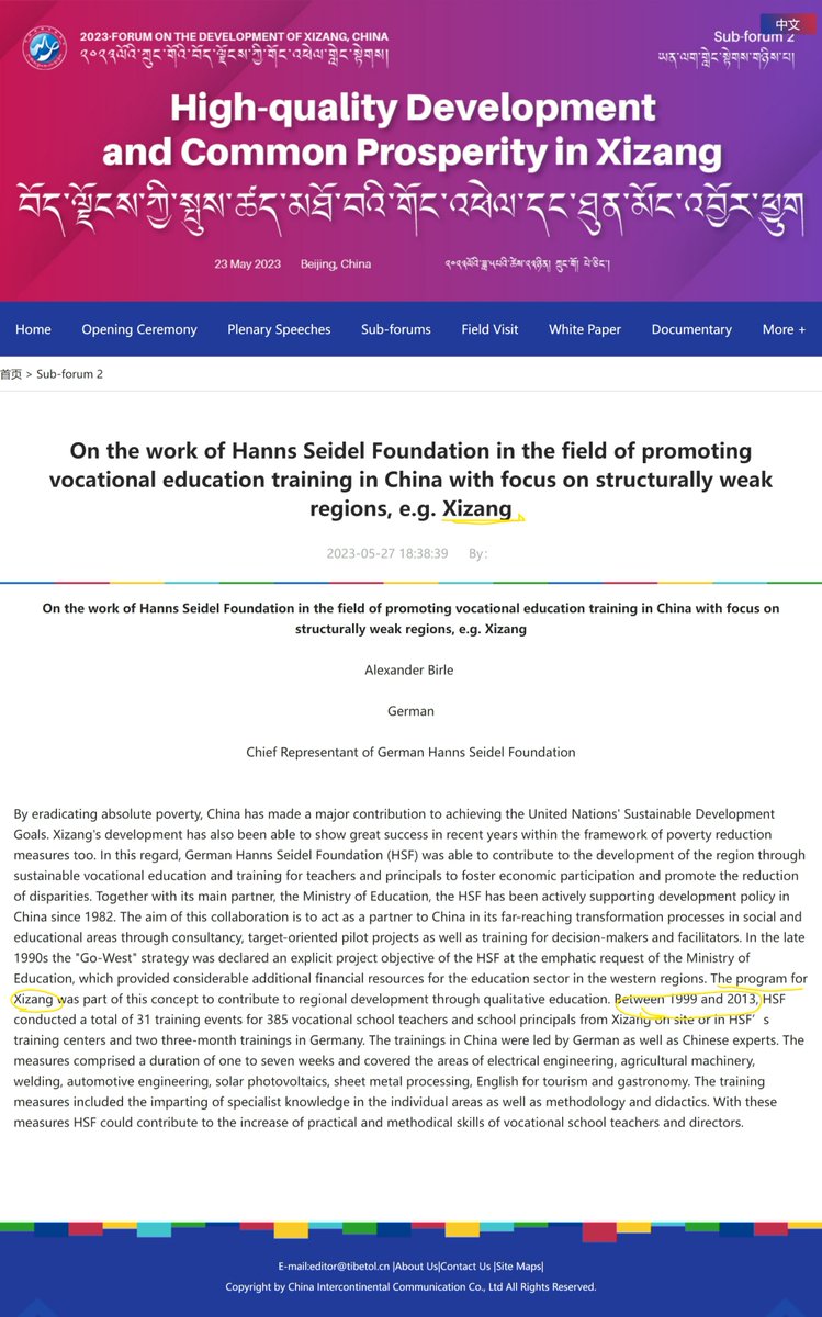 sascha_kb's tweet photo. @HSSde Auch in der veröffentlichten Zusammenfassung seines Vortrags in einem "Sub-Forum" passt sich Birle den ideologischen Sprachvorgaben der KP ("Xizang" statt #Tibet) an.
Frank #Sieren s Beitrag im gleichen Panel war anscheinend nirgendwo erwähnungswürdig.
https://t.co/bopUHzwibe https://t.co/ksEoVN4igp