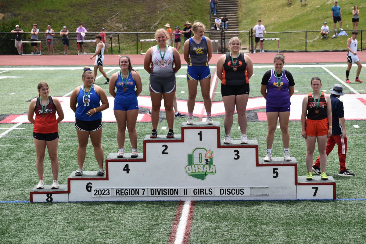Jessica Dotson of Ridgewood punches her ticket to next weeks OHSAA State Track and Field Championships by placing 3rd in the discus with a throw of 120’8”.