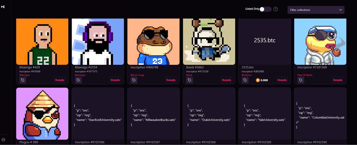 VanWin408's tweet photo. Just bought my first few #btcordinals. I got some .sats addresses, a #pepe & Pepita, a few #bitamigos, a #Bixels and a #pingoo.
I'm about it. You about it? I missed out on #cryptopunks and so I'm hell not going to miss out on #ordinals!
#btc #bitcoin https://t.co/fmvJWDXa32