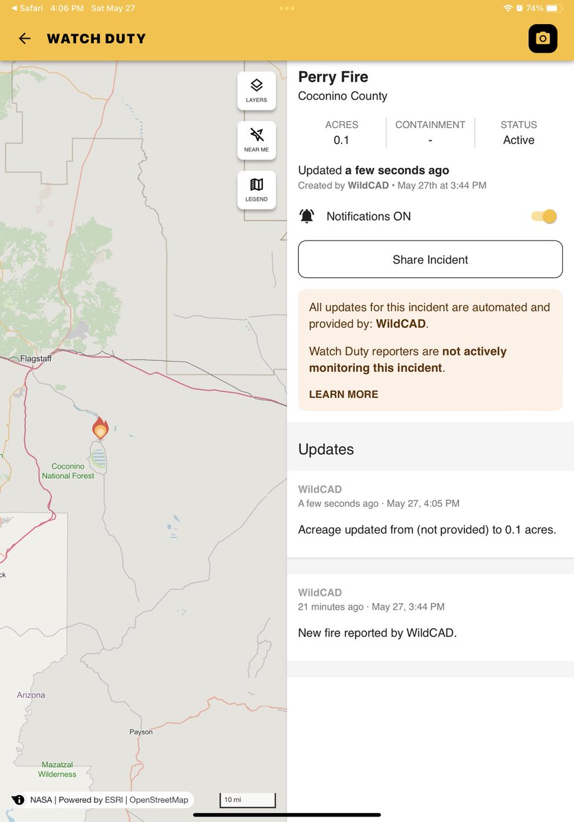 BCWildfireWkly's tweet photo. #PerryFire - #CoconinoCounty, #Arizona: https://t.co/sTL5JHhGWg
* Acreage updated to 0.1 acres.
#AZFire #AZwx #CoconinoCounty https://t.co/tBS6eKB6sp