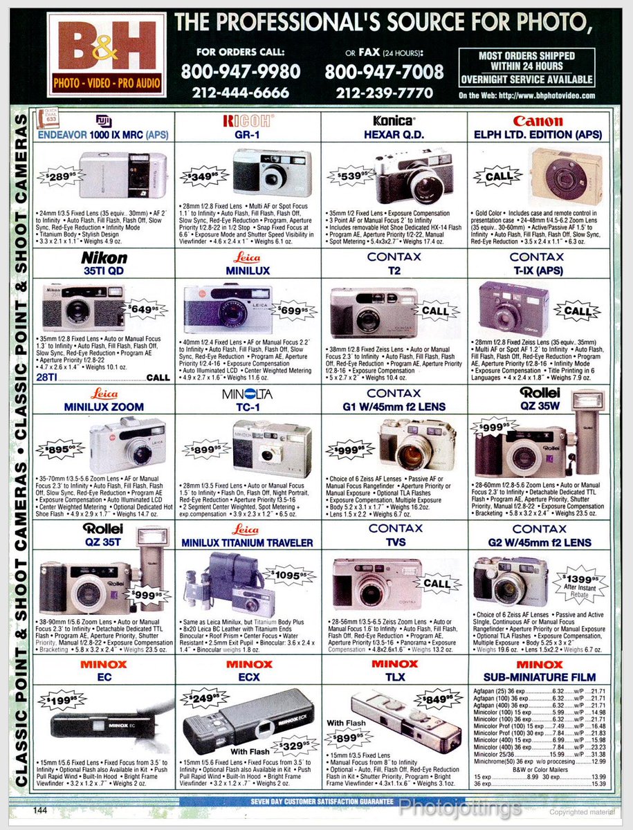 FILMWAVE_'s tweet photo. B&amp;H Film Camera Ad from 1999 https://t.co/lgOpV3aPrK