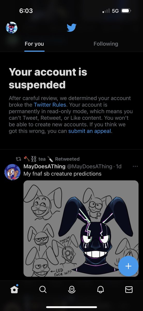 I log onto my art account only to see I got suspended for seemingly no reason???