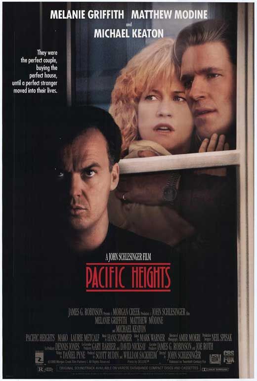 #NowWatching #FilmTwitter 

#PacificHeights (1990)
#MatthewModine #MichaelKeaton #MelanieGriffith

A couple work hard to renovate their dream house and become landlords to pay for it. Unfortunately, one of their tenants has plans of his own.

#FirstTimeWatch