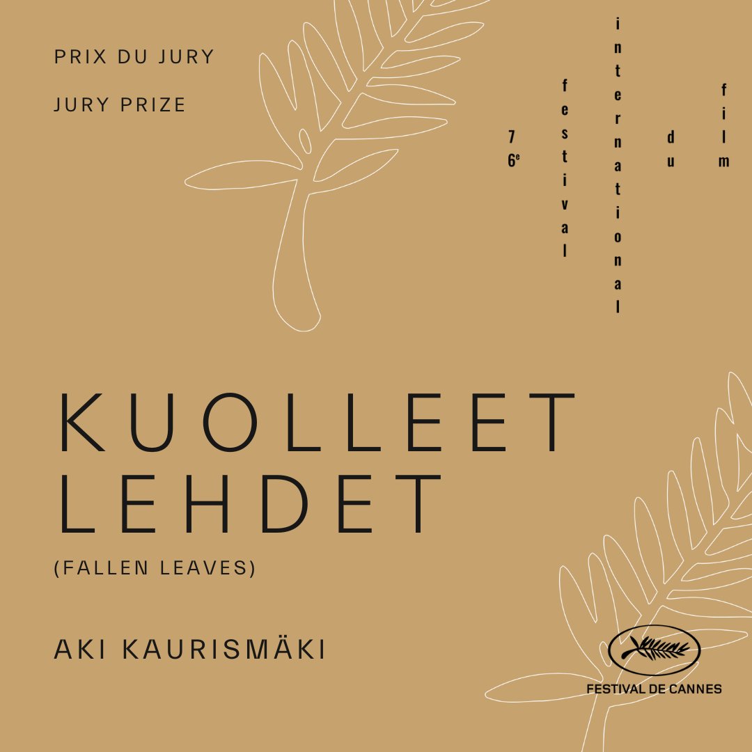 Le Prix du Jury attribué à KUOLLEET LEHDET (LES FEUILLES MORTES) de Aki KAURISMÄKI
- 
The Jury Prize goes to KUOLLEET LEHDET (FALLEN LEAVES) by Aki KAURISMÄKI

#Palmares #Awards #PrixDuJury