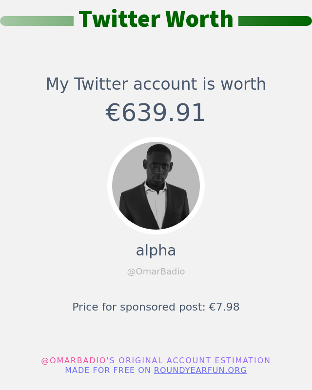 Mon twitter vaut: €639.91

➡️ anyplacehere.me/twitterworth?l…