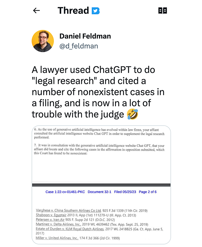 DramaAlert on Twitter "A lawyer got caught using ChatGPT by a judge