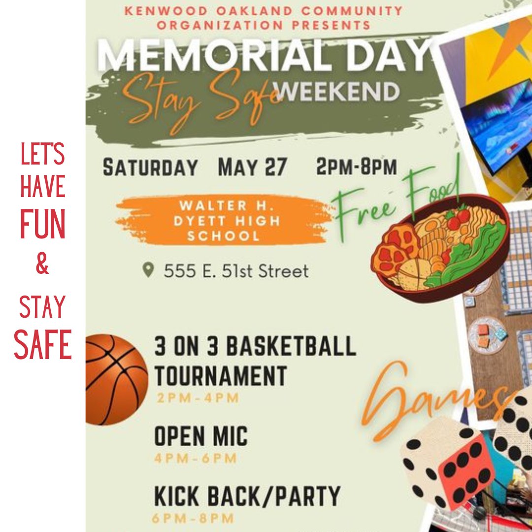 Come hang out with the families of #Bronzeville at the KOCO #MemorialDay "Stay Safe" Weekend! 

TODAY 
2-8pm  
Dyett High School 555 E. 51st St. #Chicago

@STOPChicago 
<a href="/byp100/">BYP100</a> 
<a href="/J4J_USA/">Journey For Justice Alliance</a> 

#KOCOmmunity