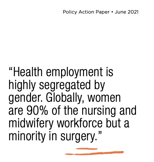 (56/76) #GlobalHealth partnerships &amp; organizations often do not represent the frontline workers they engage &amp; the communities they (seek to) serve.

E.g., women make up 70% of global health workforce but only 25% of senior positions.

womeningh.org/wp-content/upl…

#WHA76 #HealthForAll