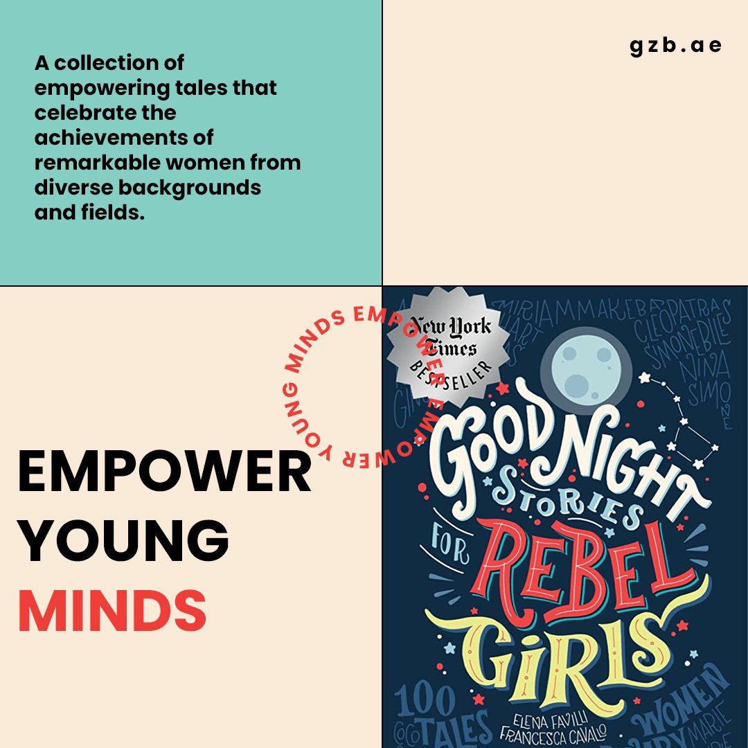 gzb_ae's tweet photo. Empower young minds with 'Good Night Stories for Rebel Girls' by Elena Favilli and Francesca Cavallo. Inspiring tales of remarkable women breaking barriers and fostering dreams. Let's promote equality and empower the next generation. #GoodNightStoriesForRebelGirls #InspiringWomen https://t.co/vnAWxfc1eJ
