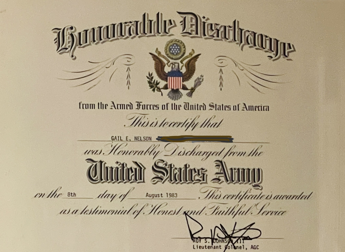 gailalfaratx's tweet photo. On Being a Sharpshooter in the United States Army

(Austin, Texas) Years ago, I had the awesome honor of being awarded the title of Military Sharpshooter by the United States Army.

This recognition wasn't handed to me on a silver platter; it was something I earned through dedication and a desire to win.

My training revolved around a goal: achieving precise shots.

Countless hours of practice at Fort Jackson, South Carolina, in all kinds of weather, sharpened my skills, allowing me to hit targets with accuracy.

For me, it was never just a drill to get through quickly and move on; it was a serious quest to dominate and it demanded concentration, controlled breathing, focus, and the ability to adapt to even slight nuances in the air.

In these moments I discovered the true essence of a sharpshooter – the blending of discipline and mental strength.

Patience and the ability to remain calm under pressure became second nature to me.

Although I was never called into direct military operations during the relatively calm era of the 1980s, I now find myself drawing upon the same skills I acquired as a sharpshooter to conquer the challenges life throws my way. In fact, I think about my time in the US Army often.  
My Tesla’s license plate reminds me and many other things I see and people I talk to bring back strong memories.

The mindset I cultivate extends beyond the military realm. 
It embodies a relentless pursuit of continuous improvement in myself, my writing, and in my desire to 
A) Inspire people to want to accelerate our world to sustainable energy and also to 
B) Become a space-fairing civilization.

Memorial Day is a day of remembrance and reflection, and I hope my words serve as a source of inspiration for you and others.

We honor the brave men and women who have made the ultimate sacrifice.  And may we, the living, hold on to their legacy by dedicating each day to exceeding our own expectations and to leaving a mark of goodness on the world.

I’m sharing with you a photo taken of me during that time, my US Army Honorable Discharge, and a photo of my Army Duffle Bag.  Gail Nelson is my maiden name, of course!  Thanks for reading and for your awesome support!