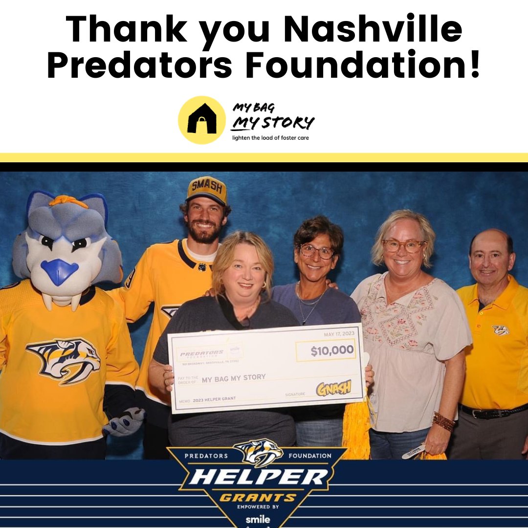 So honored and excited that My Bag My Story has been chosen as a grant receipient from @PredsFoundation @PredsNHL!

Thank you for your continued support.

#MyBagMyStory #FosterCare #FosterCareAwareness #FosterFamily #FosterChild #FosterChildren #1bagbought1bagdonated #nonprofit