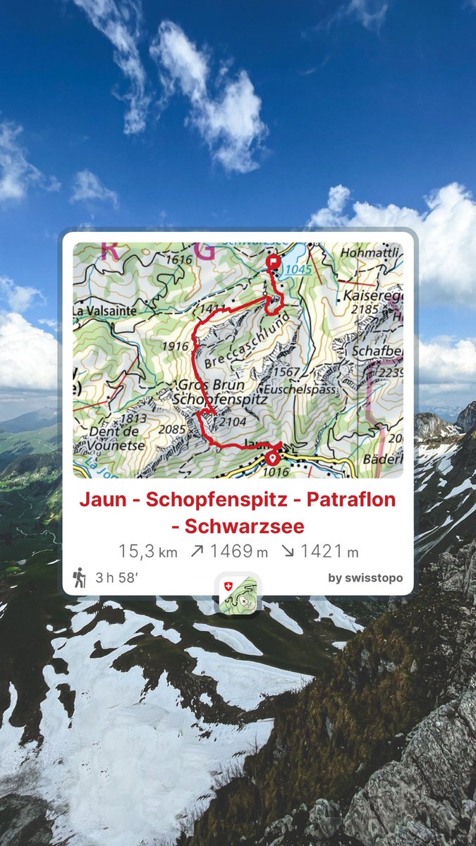 Ein perfekte Frühjahrstour 🥰
Heute ging es vom wunderschönen #Jaun (FR) auf den #Schopfenspitz (2'104m), am Grat entlang zum Patraflon und schliesslich runter zum Schwarzsee. Ein kleines T4-Couloir und hervorragende Aussicht auf den Rest der Freiburger Voralpen inklusive :)