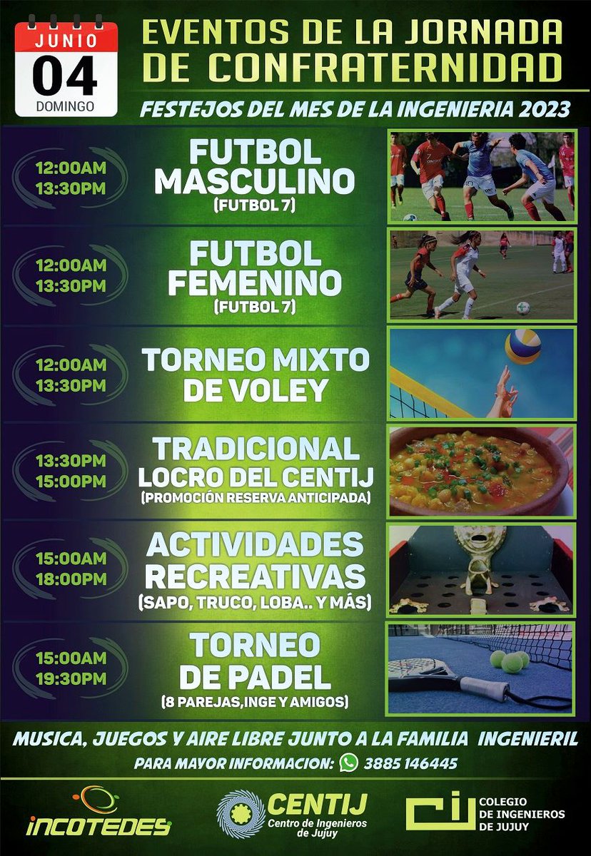 📣 SE ACERCA UNA GRAN JORNADA DE CONFRATERNIDAD! 
📅 Agenda el domingo 4! Vení con tus afectos a compartir locro pulsudo, deportes, juegos de mesa y mucho más. Te esperamos en Choquevilca N°940 (colectora Ruta 9), San Pablo de Reyes.
#DiaDelIngeniero #Díadelaingeniería #Jujuy