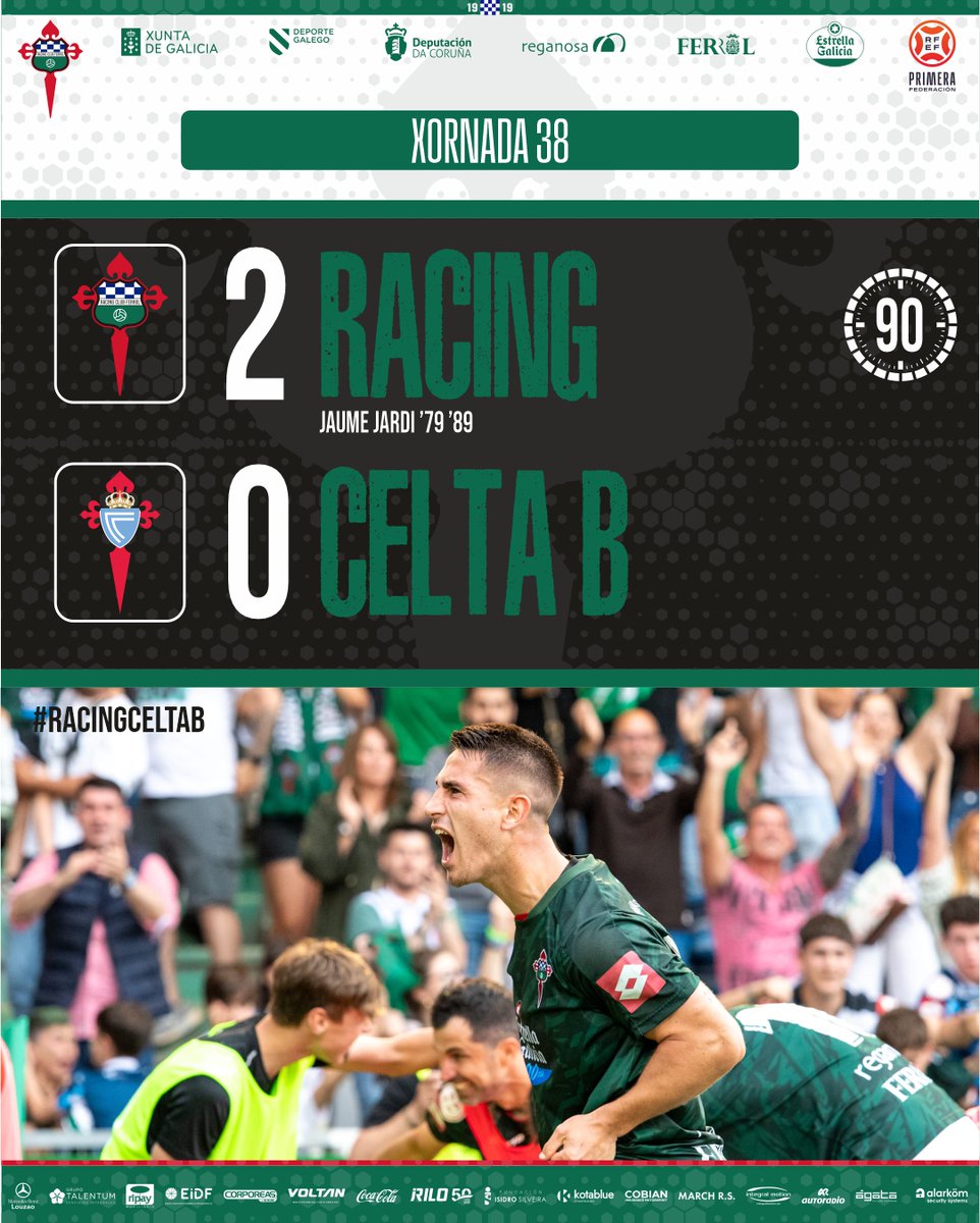 2⃣⏹️⏱️9⃣0⃣ | 2-0 | FINAL! FINAL! FINAL! O Racing é de Segunda! Ferrol é de Segunda! #RacingCeltaB