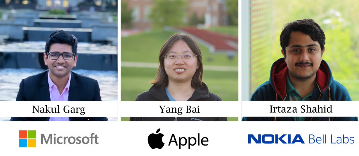 Three of my students from iCoSMoS, UMD, are off to the internships. <a href="/nakulgarg22/">Nakul Garg</a>, <a href="/FighterYangbai8/">Yang Bai</a>, and Irtaza will take part in advanced research at MSR, Apple, and Nokia Bell Labs. All the best, folks! Thanks to our excellent industry partners for the opportunities.